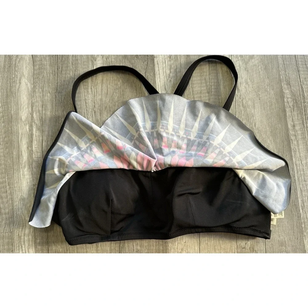 PINK Victoria's Secret Bikini Top Small Black Multicolor Flounce Ruffle Swim Top